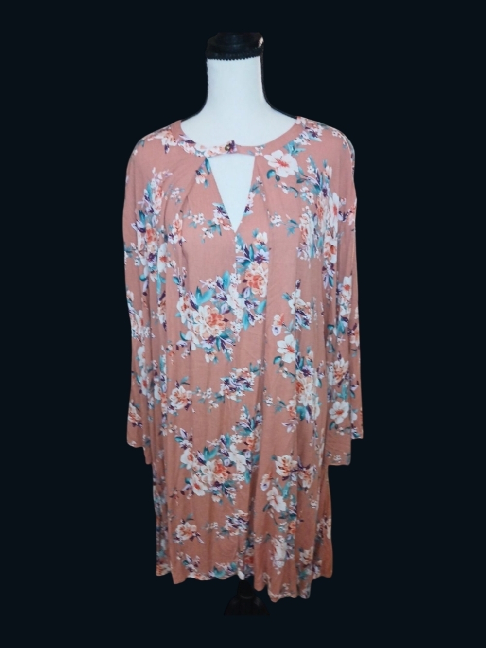 Umgee 1XL Rust Orange Floral Keyhole Dress